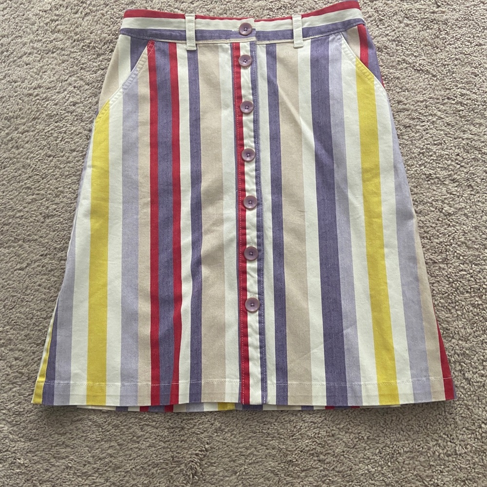 Maeve Striped Button-Front A-Line Skirt in Yellow, Red, Purple, Cream